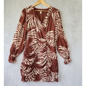 Hutch Dress Womens Size Small Higgins Mini Ruched Skirt Brown Poet Sleeve Date